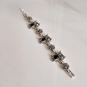 Stunning 925’ VTG Owl🦉Natural Onyx & Marcasite Artist-Made Link Bracelet Fetish
